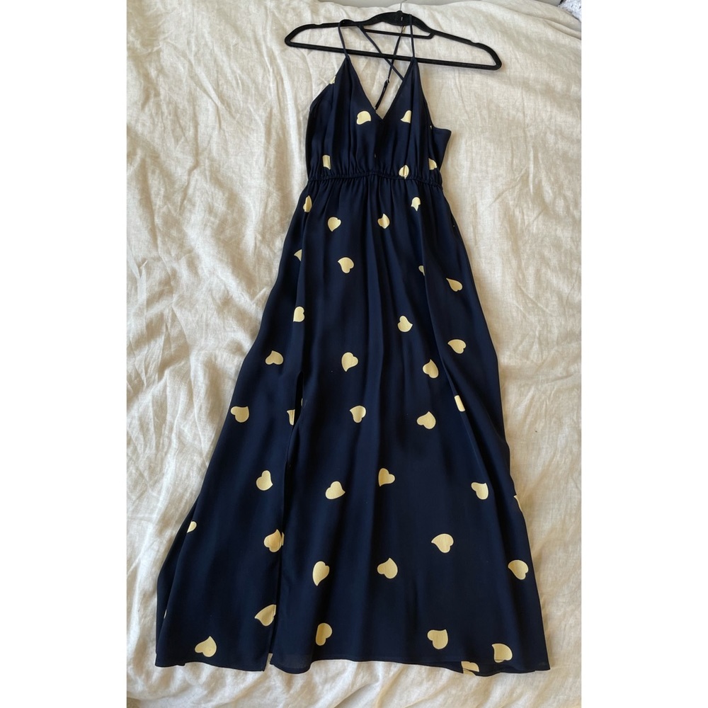 Reformation Navy Heart Print Midi Dress with Slit
